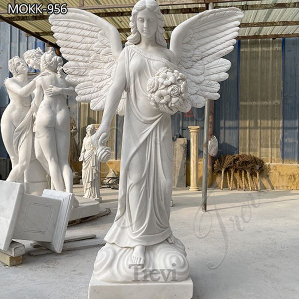 Life Size White Marble Angel Statue for Decoration Manufacturer MOKK-956