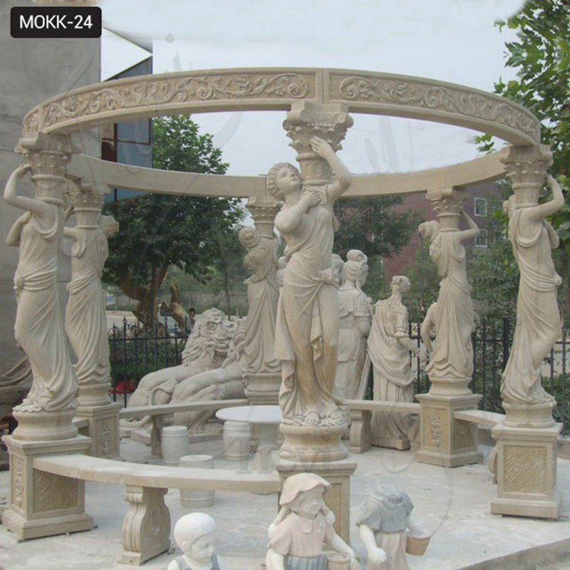 Round Marble Gazebo with Lady Statues Patio Decoration for Sale MOKK-24
