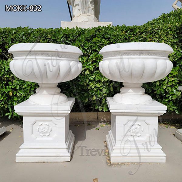 Hand Carved White Marble Flower Pot Outdoor Manufacturer MOKK-832