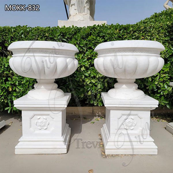 white marble flower pot -Trevi Sculpture