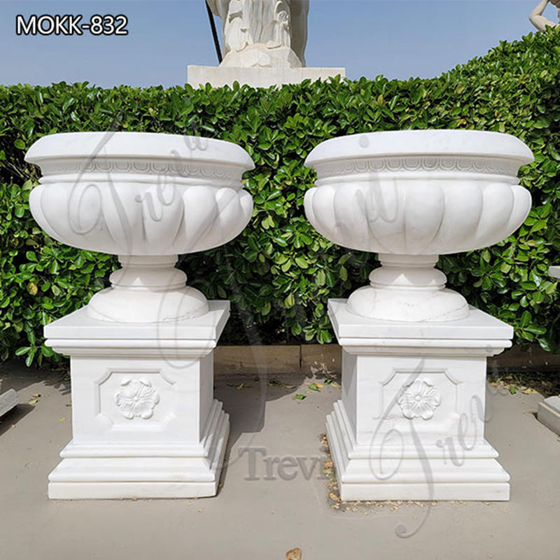 white marble flower pot -Trevi Sculpture