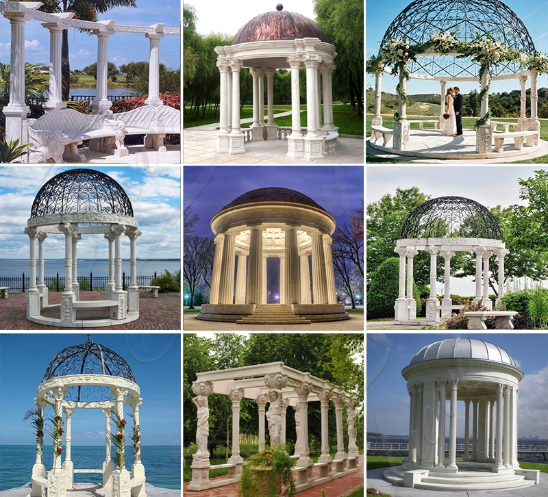 Marble Gazebo with Round Columns Garden Decor MOKK-875