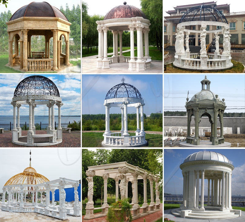 Marble Gazebo with Round Columns Garden Decor MOKK-875