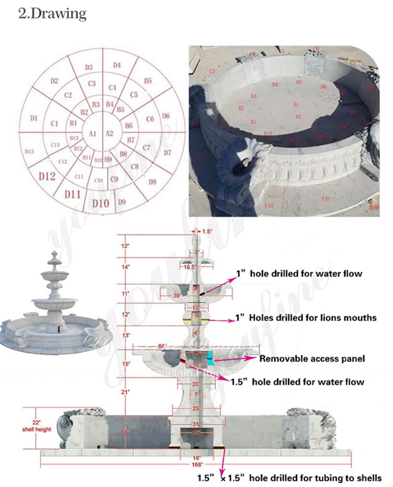 Outdoor White Tiered Marble Water Fountain for Sale MOK1-061