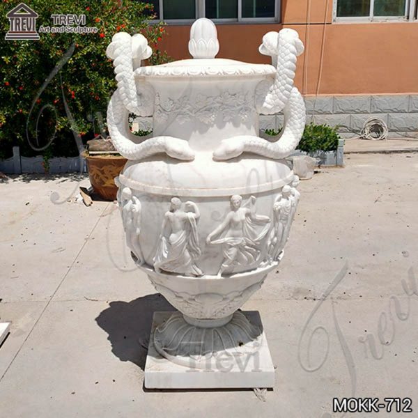 Outdoor White Marble Planter with Cover for Sale MOKK-712