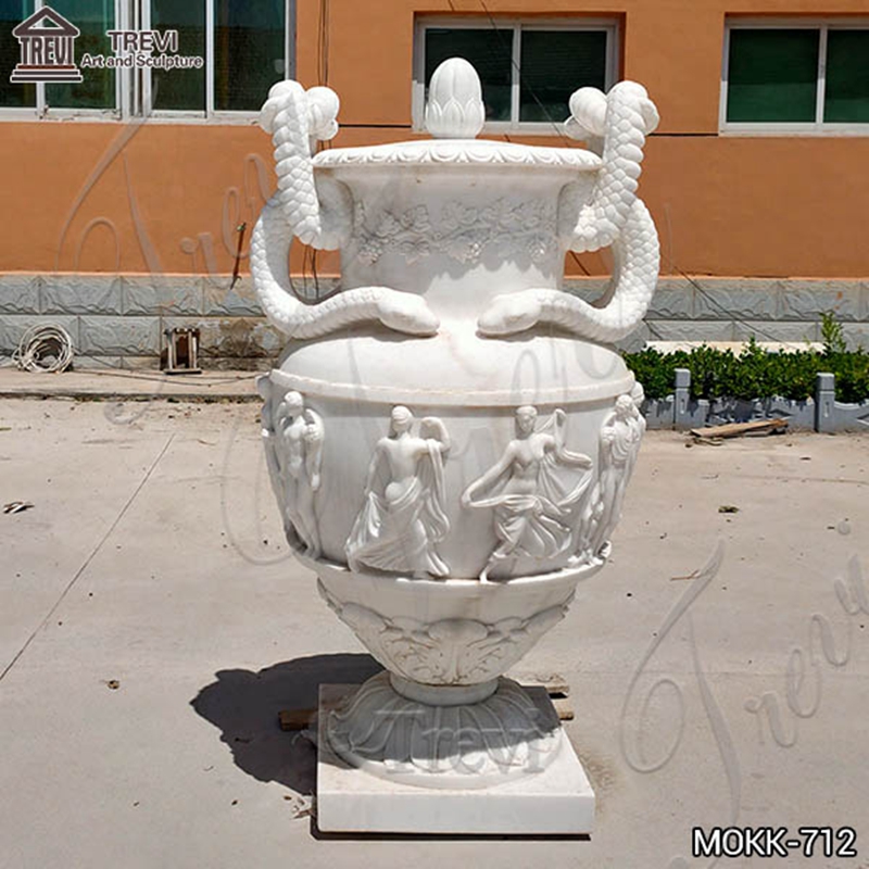 Outdoor White Marble Planter with Cover for Sale MOKK-712