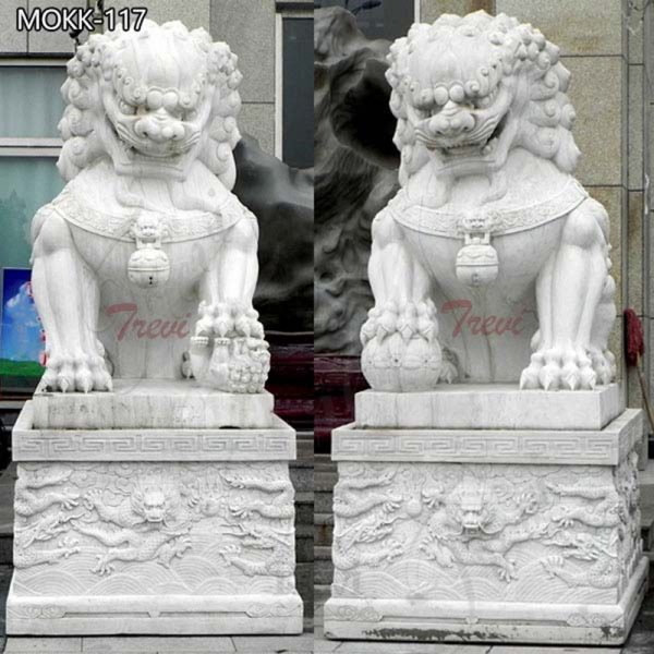 Outdoor White Marble Chinese Lion Statue for Sale MOKK-117