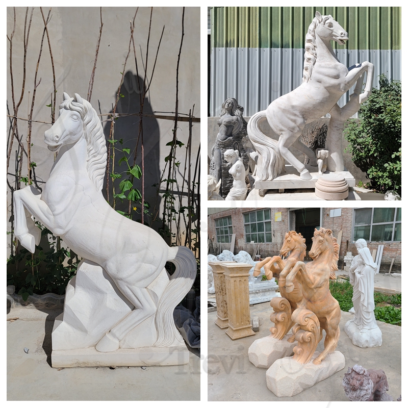 Natural White Marble Horse Statue Yard Ornaments Factory Supplier MOKK-949