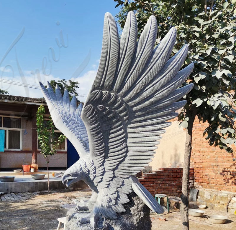Hand Carved Marble Eagle Statue Outdoor Garden Decor MOKK-775