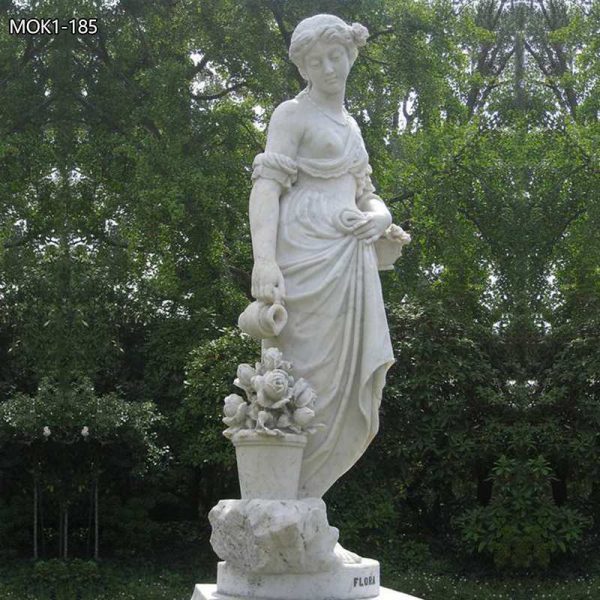 Outdoor Watering Flowers Marble Female Statue for Sale