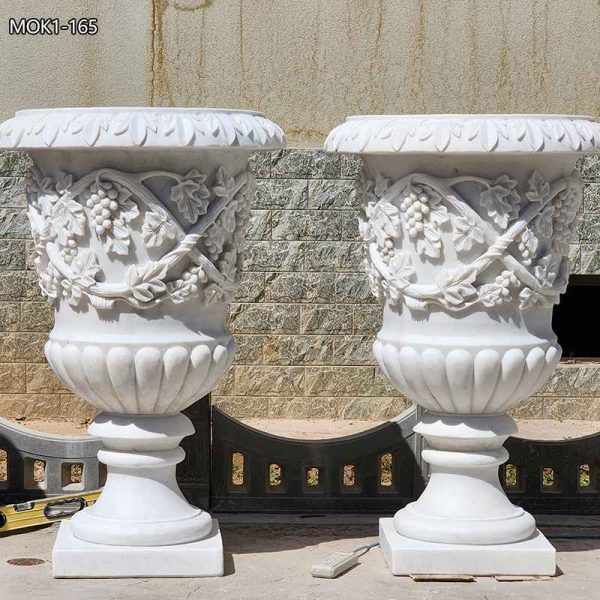 Hand Carved White Marble Planter for Garden on Sale MOK1-165