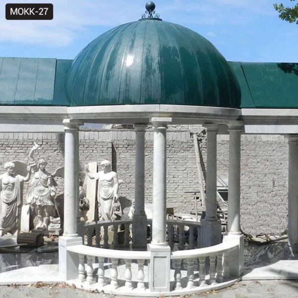 Outdoor Elegant Marble Pavilion With Green Hardtop Designs MOKK-27