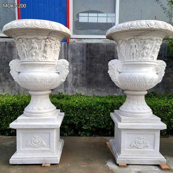 Custom White Marble Carving Planter for Garden MOK1-200