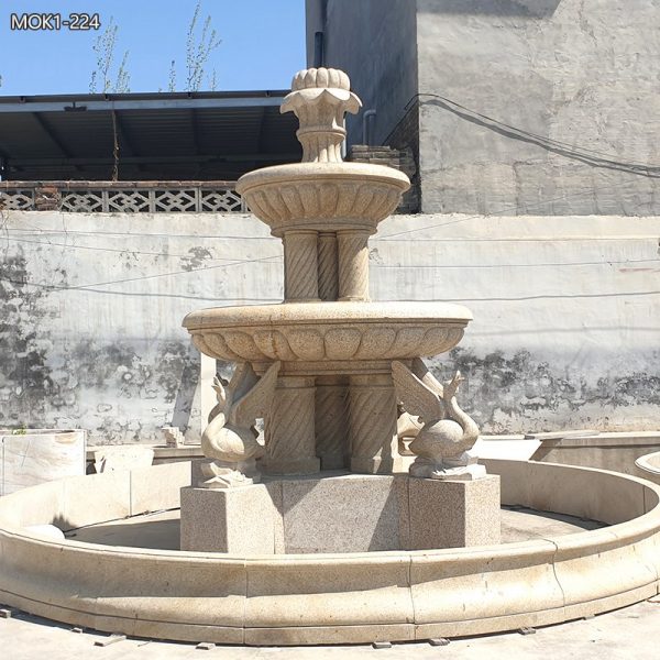 Yellow Outdoor Marble Fountain with Swan Statue