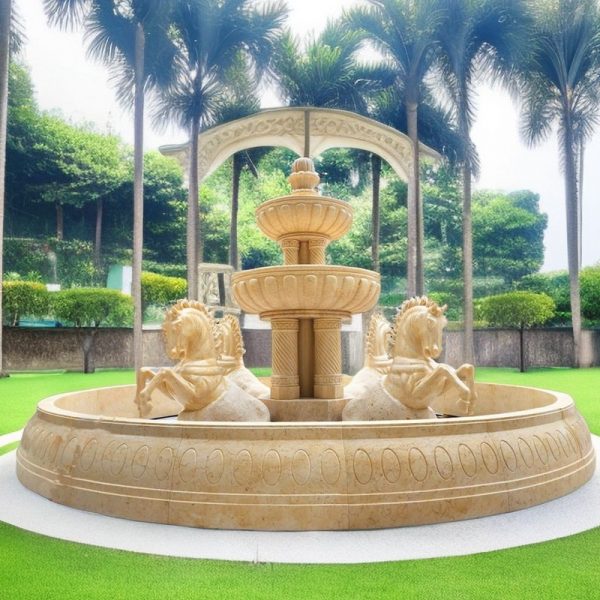 Outdoor Large Marble Fountain with Horse Statues