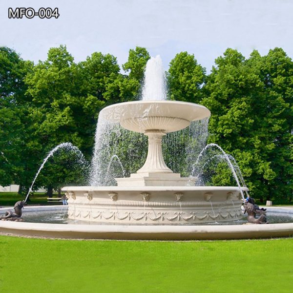 Large Marble Fountain with Bronze Fish Statues